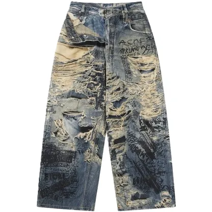 Screen  Acne Studios 2023M Torn Scribble Print Denim Jeans online at CNFansSheets with global shipping