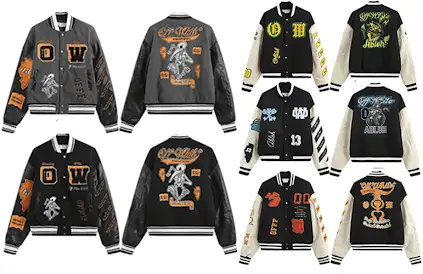 Screen  Bunch of Off-White Varsity Jackets online at acbuySheets with global shipping