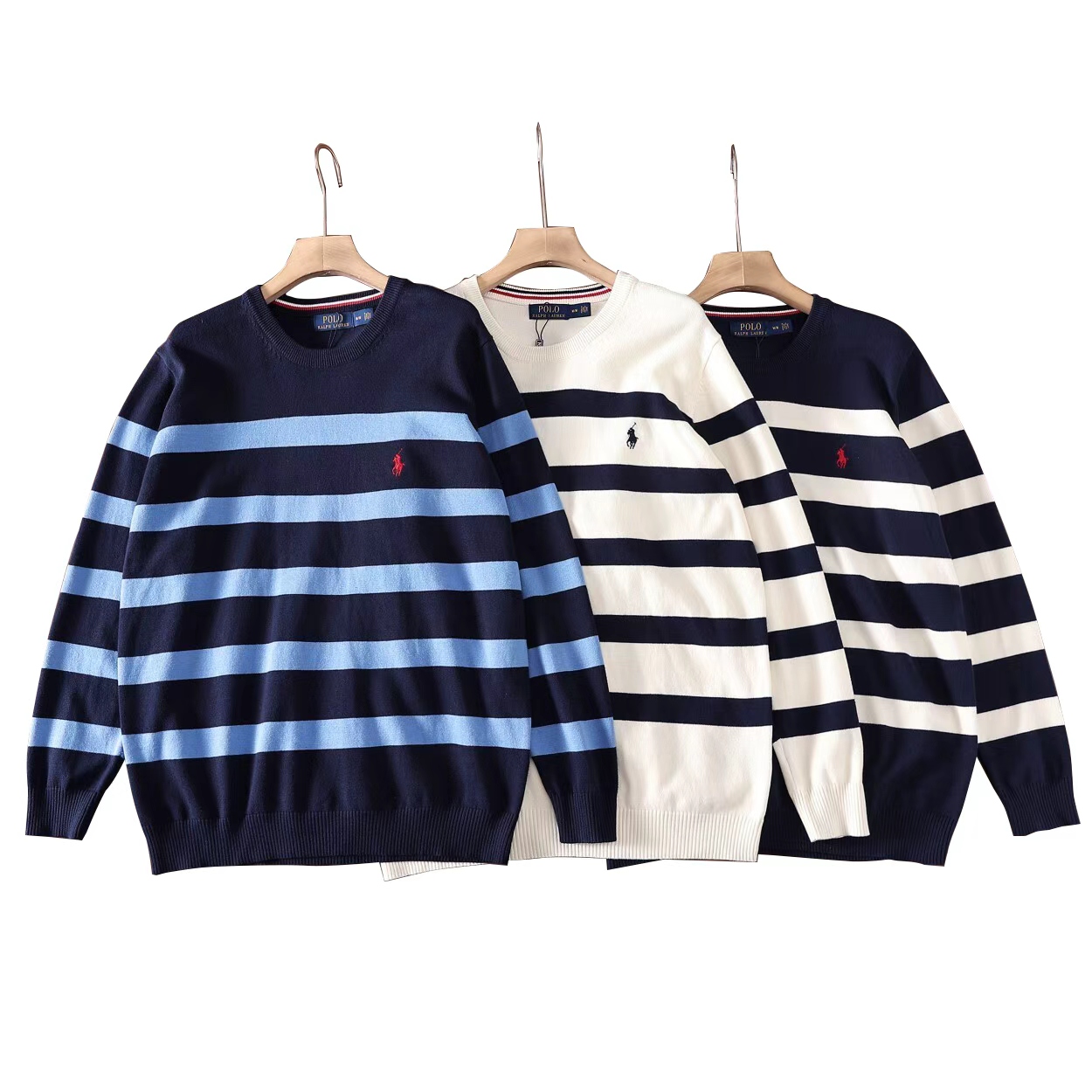 Screen LR Ralph Lauren Embroidered Striped Round Neck Sweater (12 Variants) online at acbuySheets with global shipping