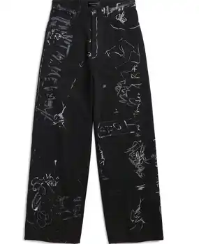 Screen Balenciaga Baggy Black Grafitti Jeans online at CNFansSheets with global shipping