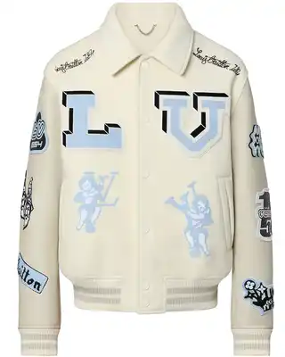 Screen  Louis Vuitton White Varsity Jacket online at acbuySheets with global shipping