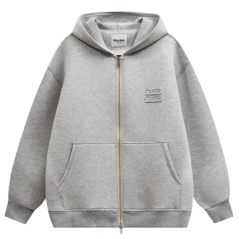Screen  Miu Miu Boxy Fit Grey Zip-Up Hoodie online at acbuySheets with global shipping